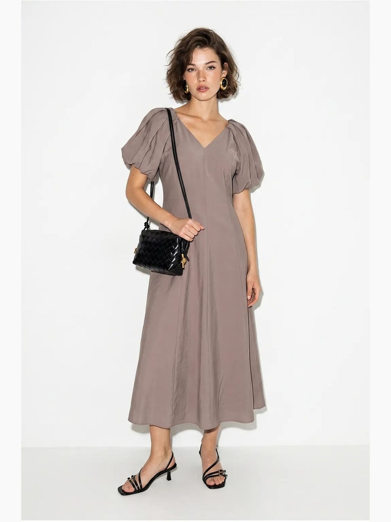 Vestido midi de línea a con escote en v y cremallera lucci Malva - Kiabi