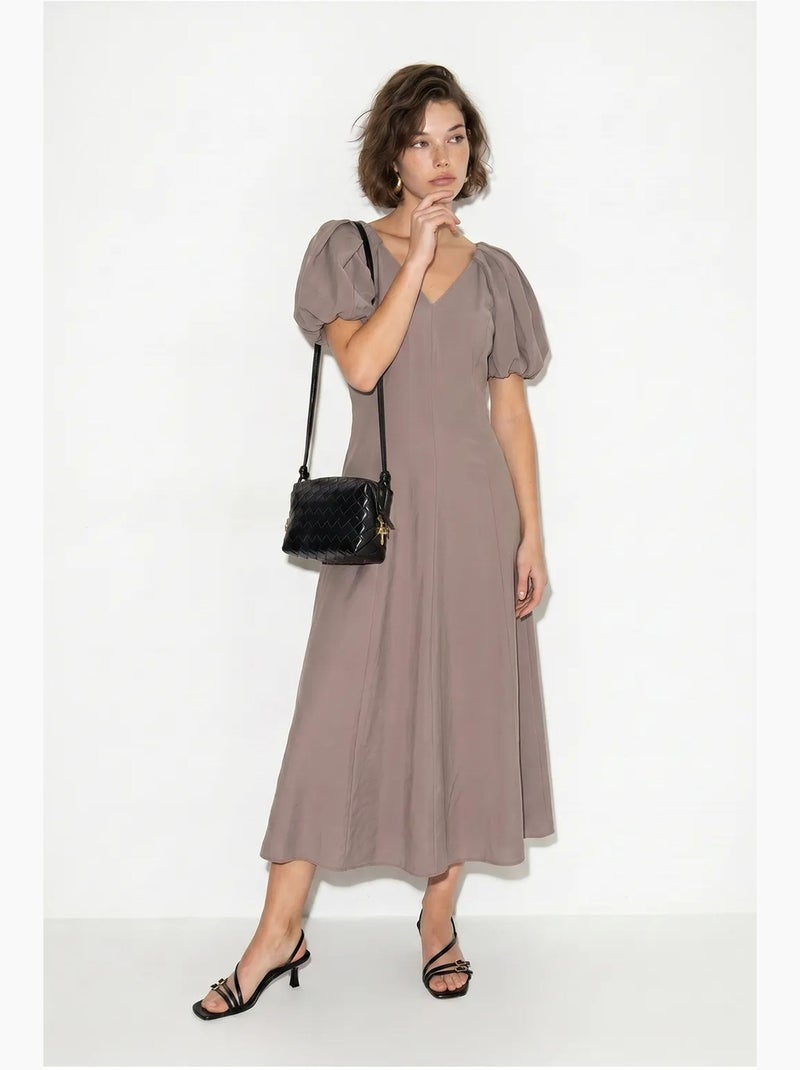 Vestido midi de línea a con escote en v y cremallera lucci Malva - Kiabi