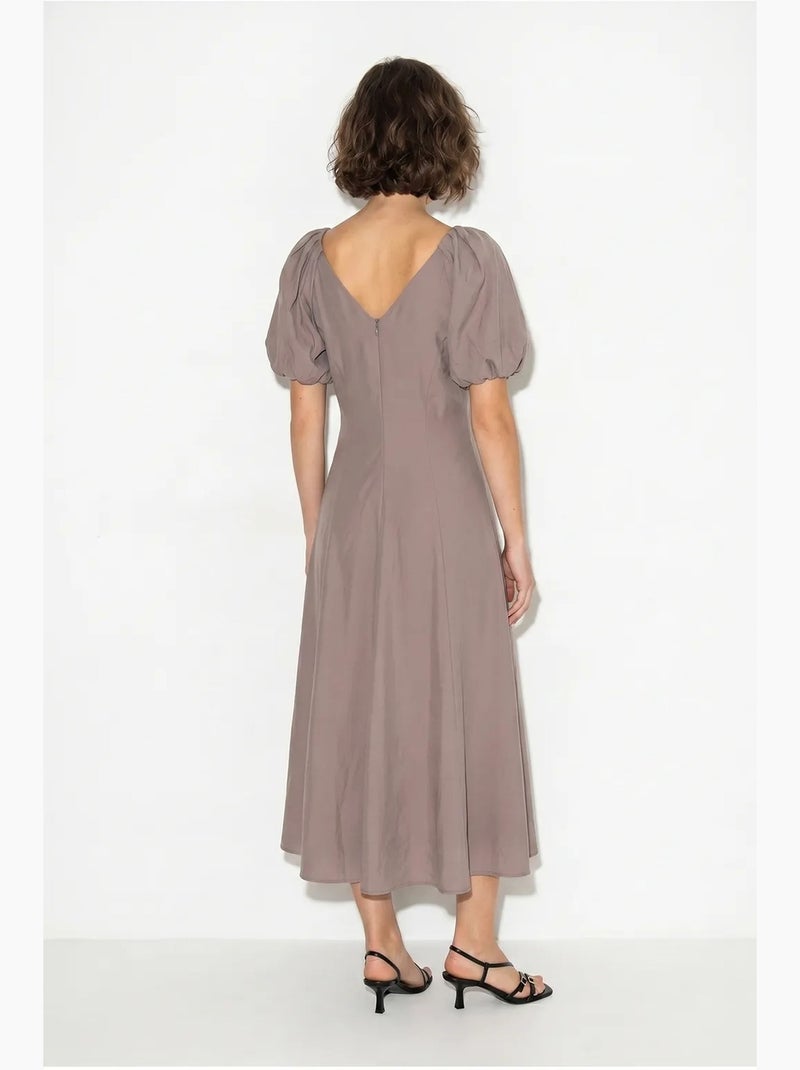 Vestido midi de línea a con escote en v y cremallera lucci Malva - Kiabi