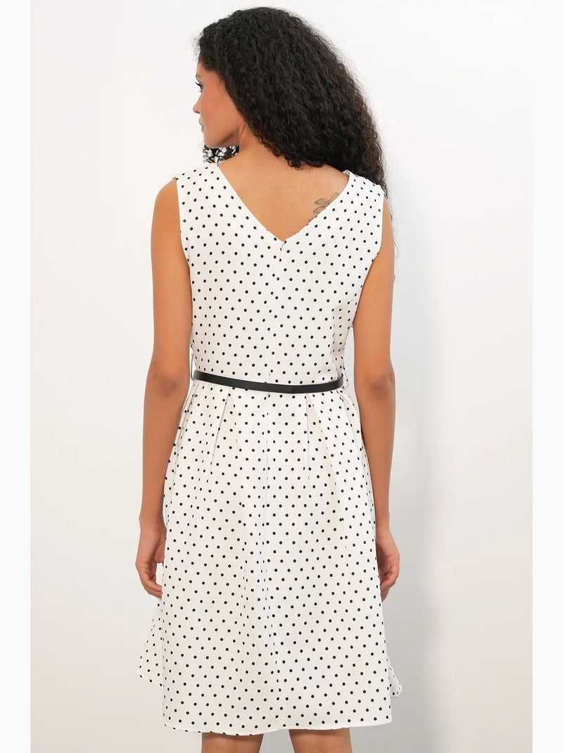 Vestido midi de línea a con lunares y cinturón bdart Blanco roto - Kiabi