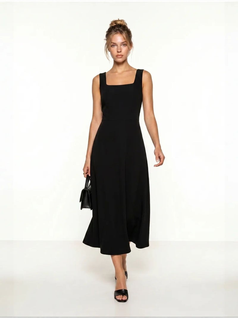 Vestido midi de línea a de popelina de algodón istanbul Negro - Kiabi
