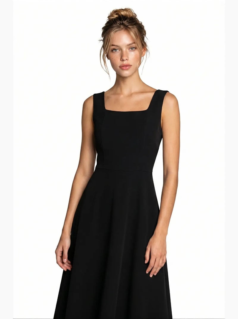 Vestido midi de línea a de popelina de algodón istanbul Negro - Kiabi