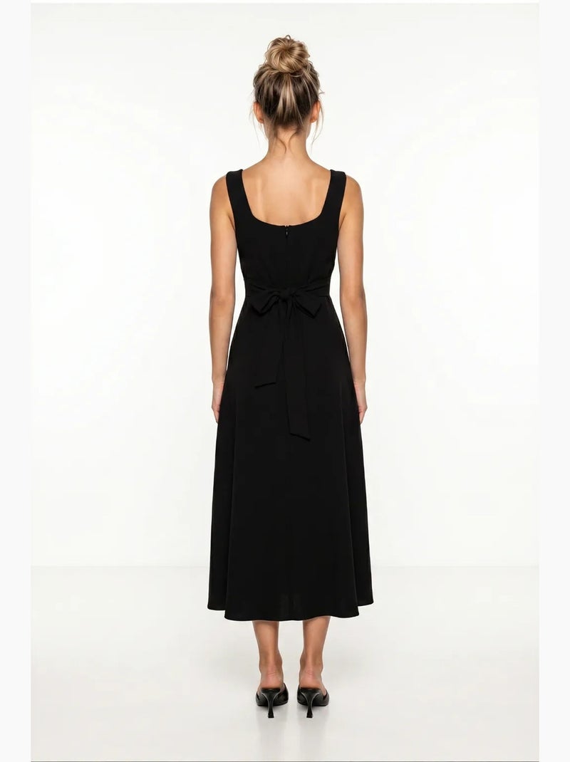 Vestido midi de línea a de popelina de algodón istanbul Negro - Kiabi