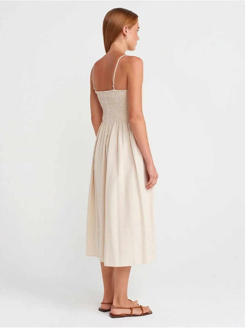 Vestido midi de línea a sin tirantes dilvin Crema - Kiabi