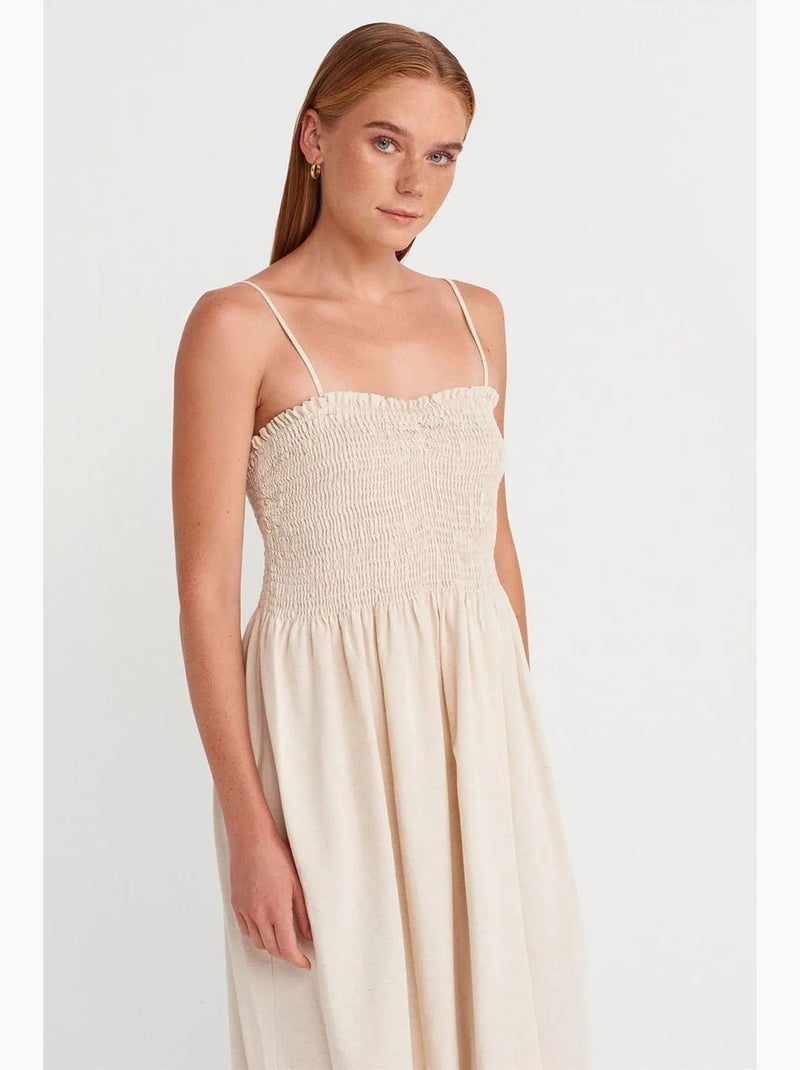 Vestido midi de línea a sin tirantes dilvin Crema - Kiabi