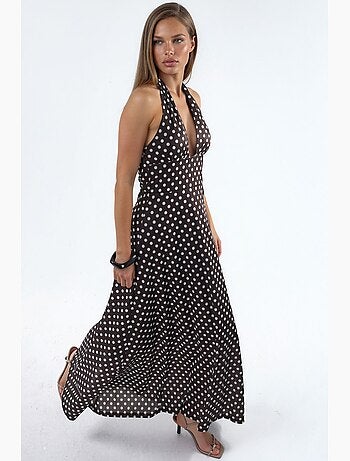 Vestido midi de lunares con cuello halter hiccup
