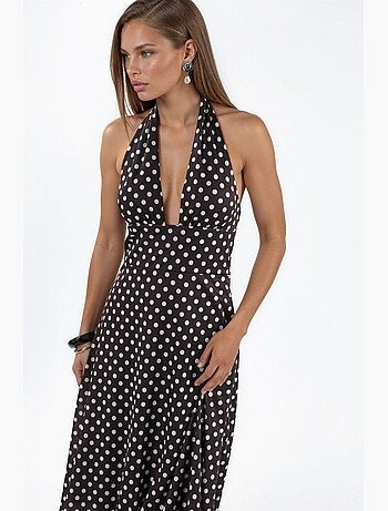 Vestido midi de lunares con cuello halter hiccup