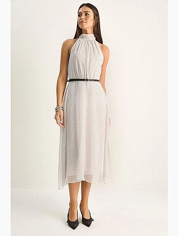 Vestido midi de lunares con cuello halter lucci