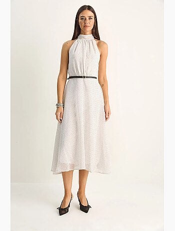 Vestido midi de lunares con cuello halter lucci