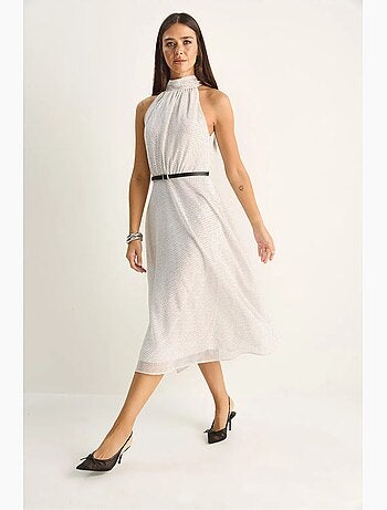 Vestido midi de lunares con cuello halter lucci
