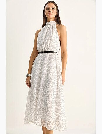 Vestido midi de lunares con cuello halter lucci