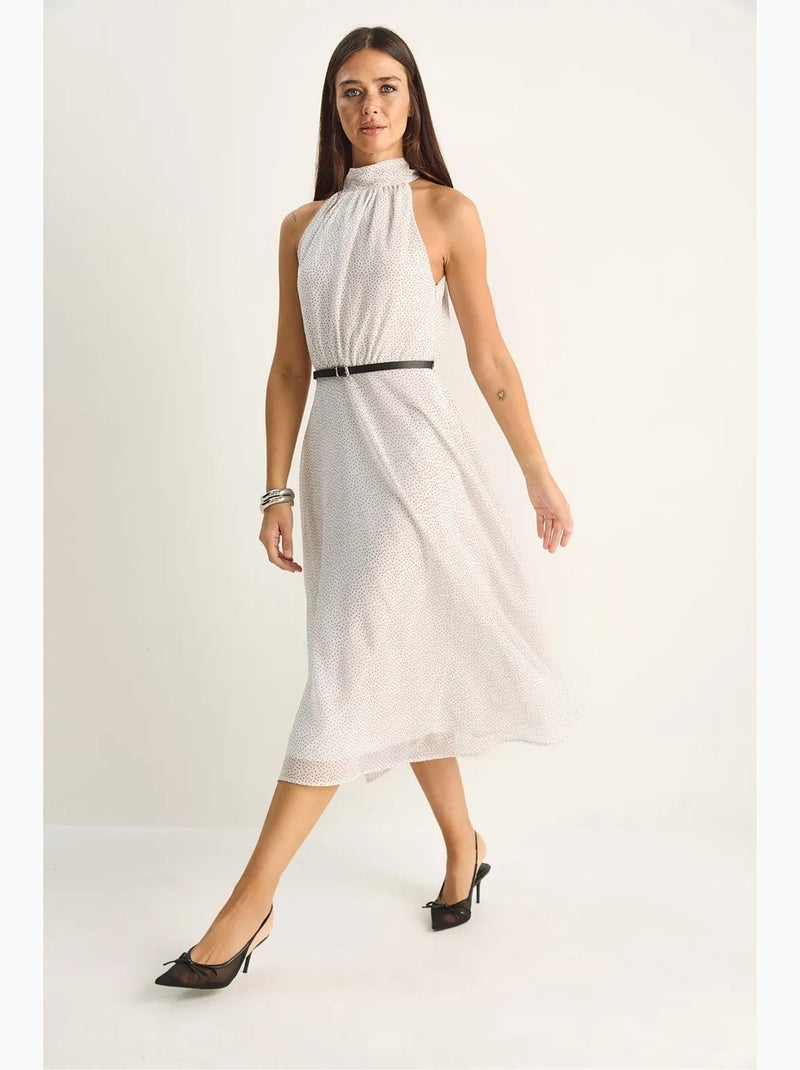 Vestido midi de lunares con cuello halter lucci Blanco roto - Kiabi