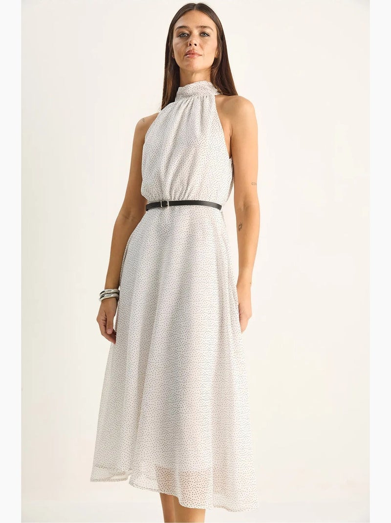 Vestido midi de lunares con cuello halter lucci Blanco roto - Kiabi