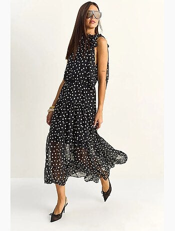 Vestido midi de lunares con cuello halter lucci