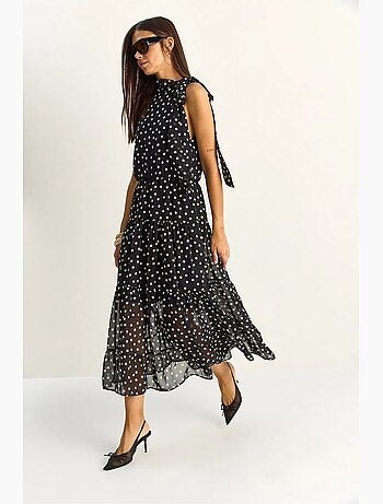 Vestido midi de lunares con cuello halter lucci