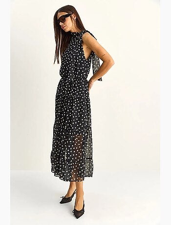 Vestido midi de lunares con cuello halter lucci