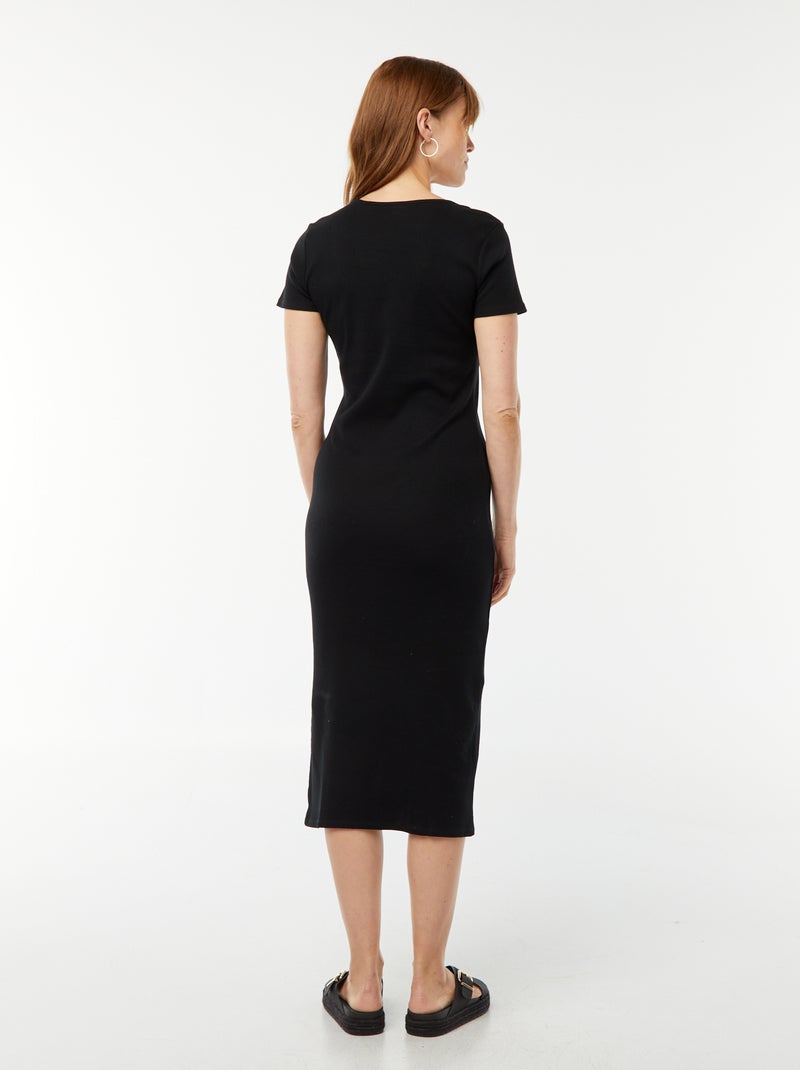 Vestido midi de manga corta con abertura negro - Kiabi