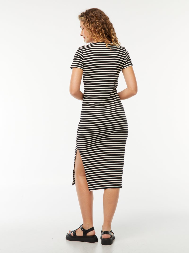 Vestido midi de manga corta con abertura Negro - Kiabi