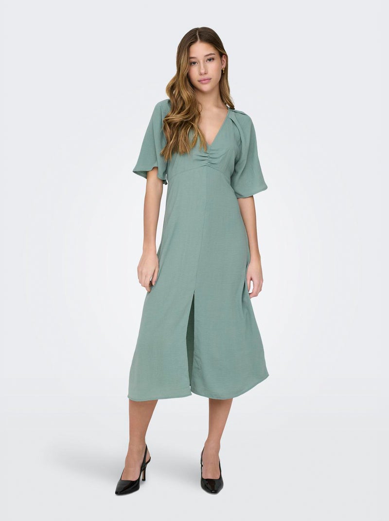 Vestido Midi De Manga Corta JDY VERDE Kiabi 35 00 vestido-midi-de-manga-corta-jdy-verde-kiabi-35-00