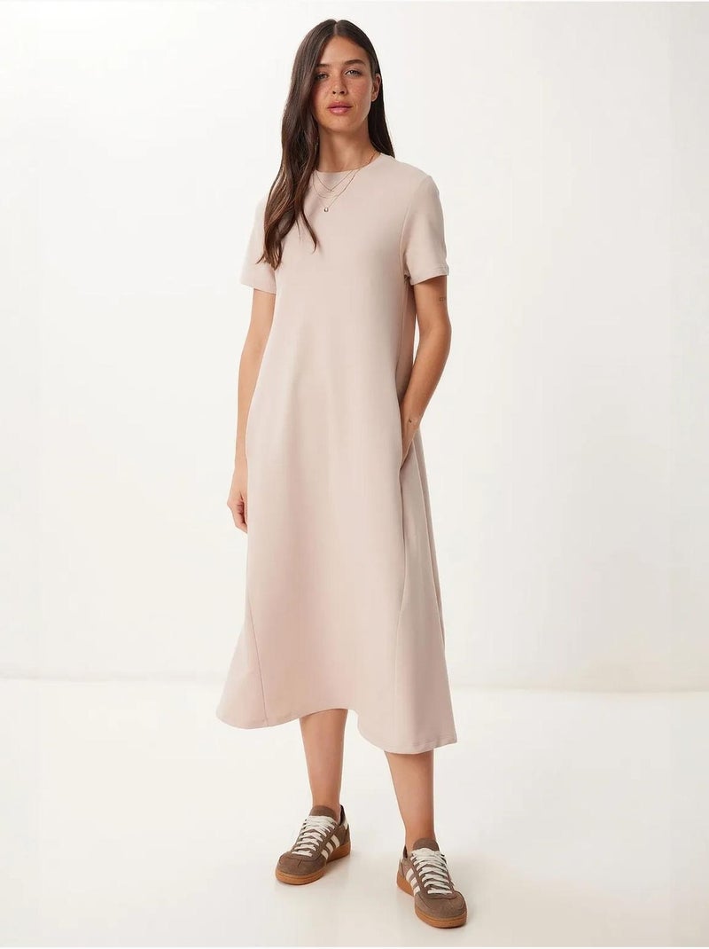 Vestido midi de manga corta y cuello redondo estambul istanbul Crema - Kiabi