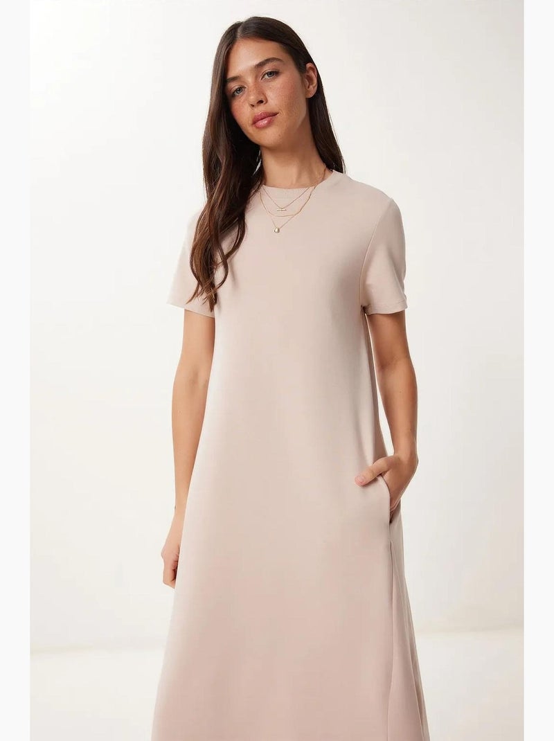 Vestido midi de manga corta y cuello redondo estambul istanbul Crema - Kiabi