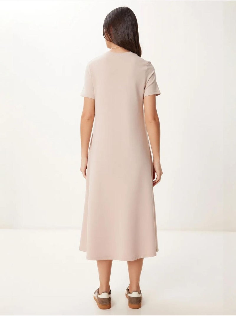 Vestido midi de manga corta y cuello redondo estambul istanbul Crema - Kiabi