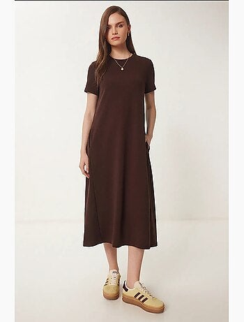 Vestido midi de manga corta y cuello redondo estambul istanbul