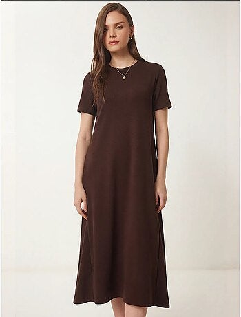 Vestido midi de manga corta y cuello redondo estambul istanbul