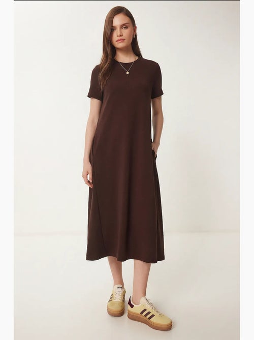 Vestido midi de manga corta y cuello redondo estambul istanbul - Kiabi