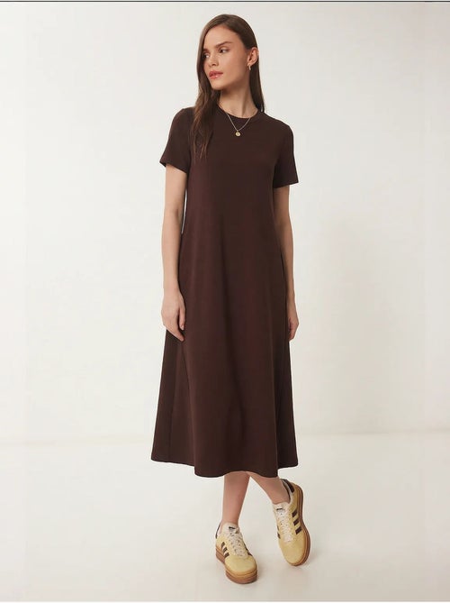 Vestido midi de manga corta y cuello redondo estambul istanbul - Kiabi