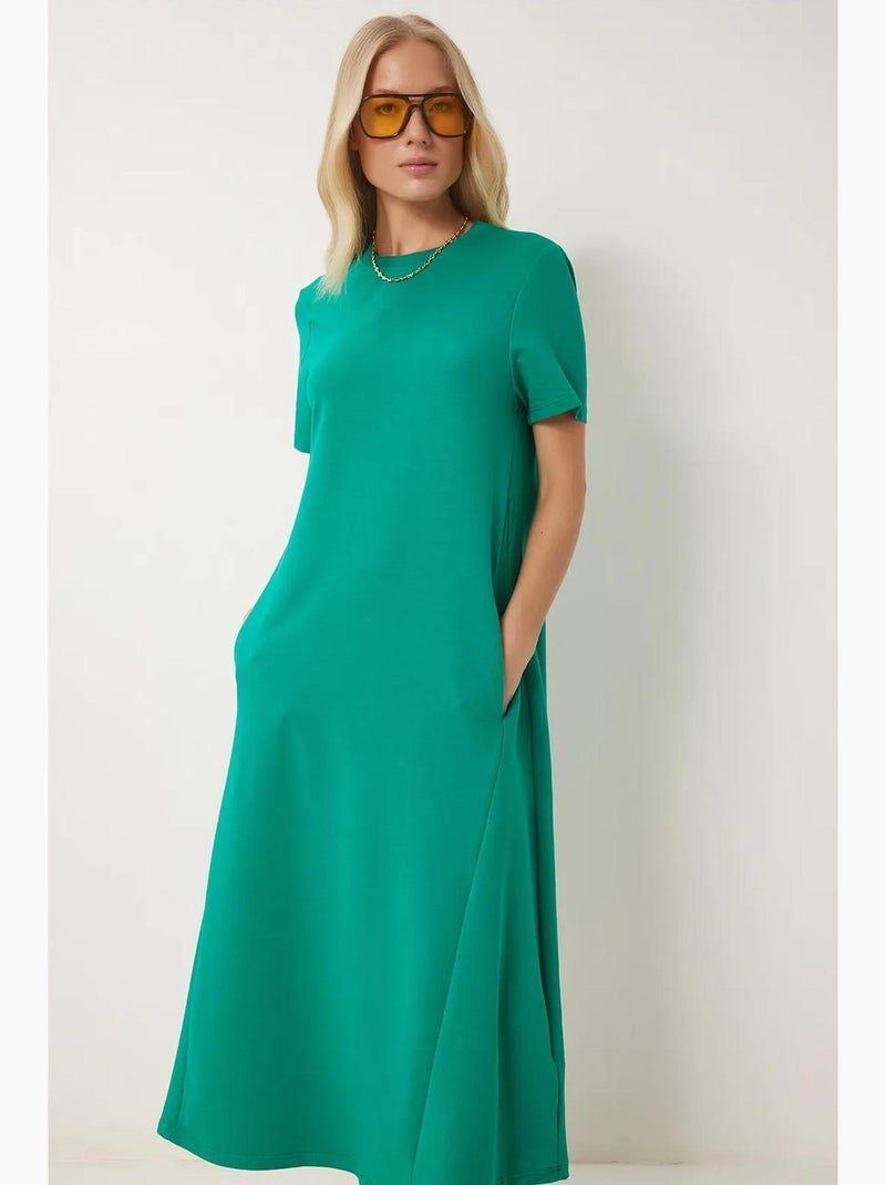 Vestido midi de manga corta y cuello redondo estambul istanbul Verde - Kiabi