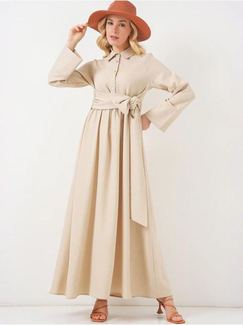 Vestido midi de manga larga con cuello camisero y cierre de botones en forma de a bdart - Kiabi