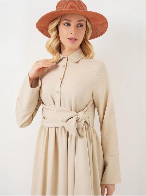 Vestido midi de manga larga con cuello camisero y cierre de botones en forma de a bdart - Kiabi