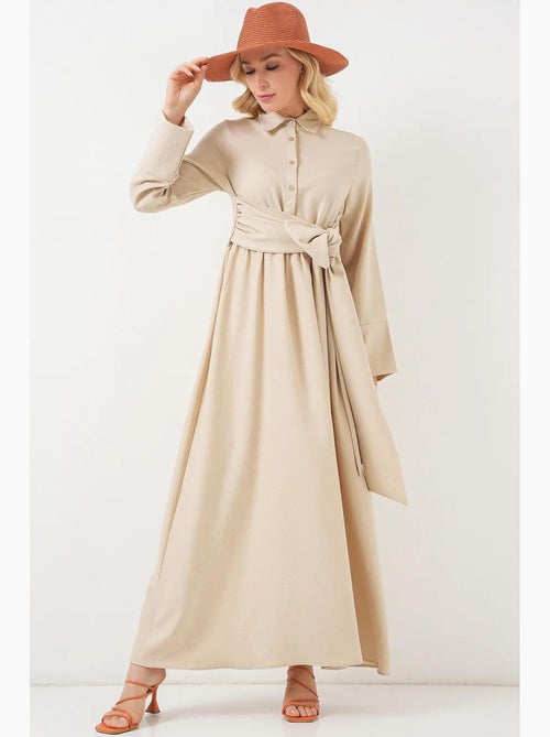 Vestido midi de manga larga con cuello camisero y cierre de botones en forma de a bdart - Kiabi