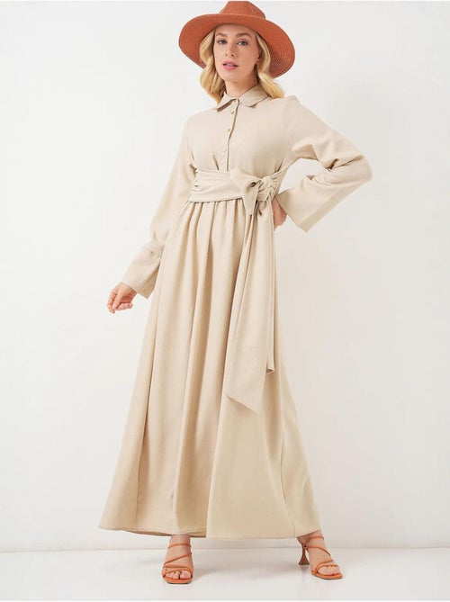 Vestido midi de manga larga con cuello camisero y cierre de botones en forma de a bdart - Kiabi