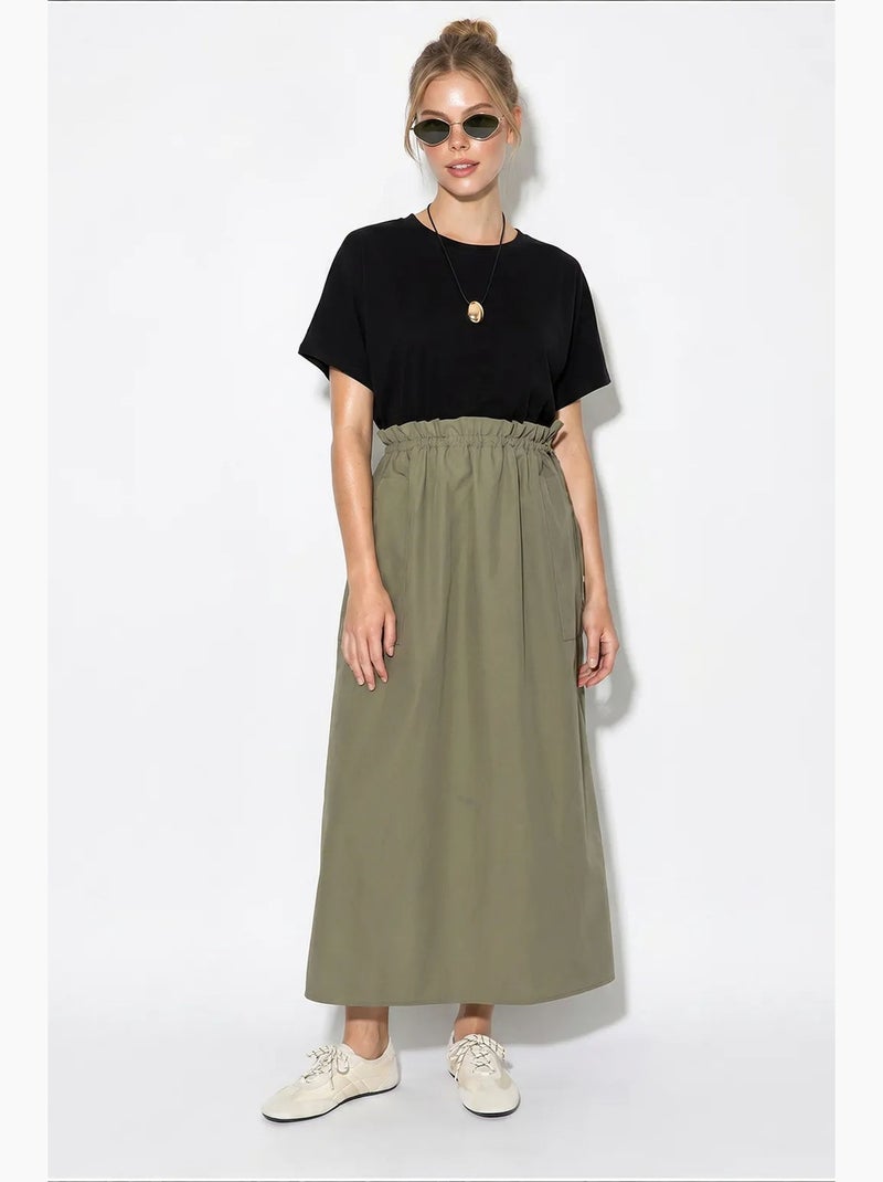 Vestido midi de mezcla de algodón lucci Caqui - Kiabi