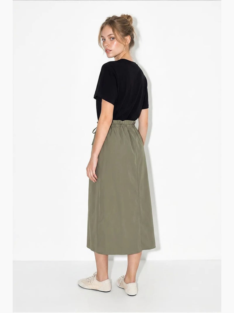 Vestido midi de mezcla de algodón lucci Caqui - Kiabi