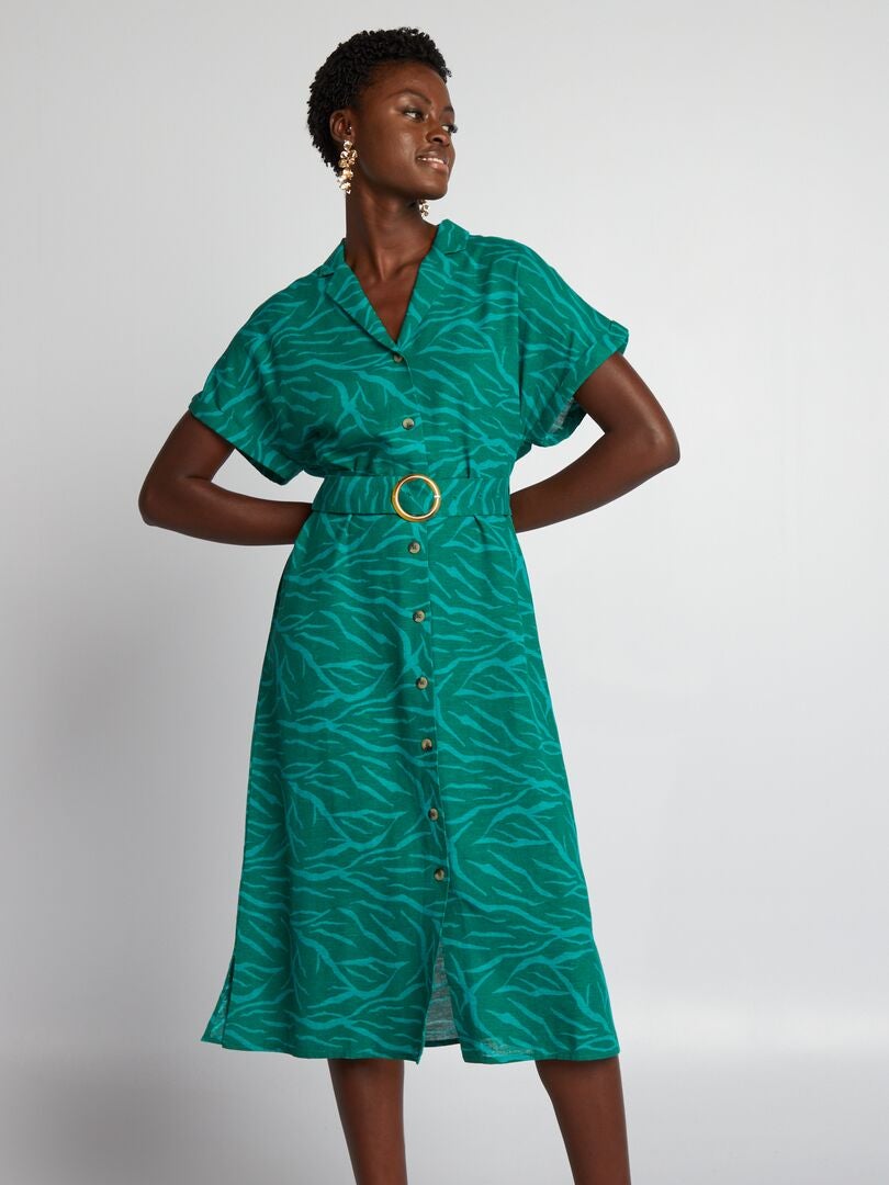 Vestido Midi De Mezcla De Lino Con Cintur n VERDE Kiabi 22 00 vestido-midi-de-mezcla-de-lino-con-cintur-n-verde-kiabi-22-00