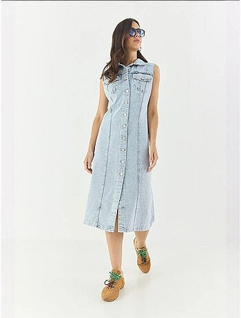 Vestido midi de mezclilla ajustado con cierre de botones lucci