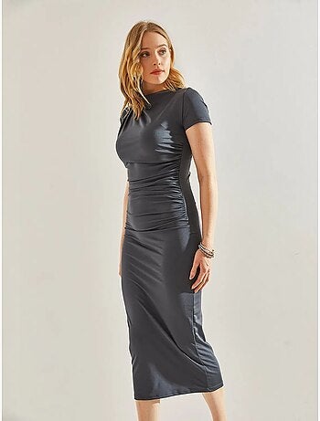 Vestido midi de microfibra con drapeado lateral lucci