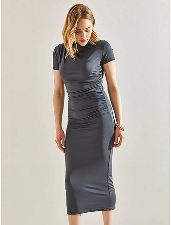 Vestido midi de microfibra con drapeado lateral lucci