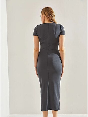 Vestido midi de microfibra con drapeado lateral lucci