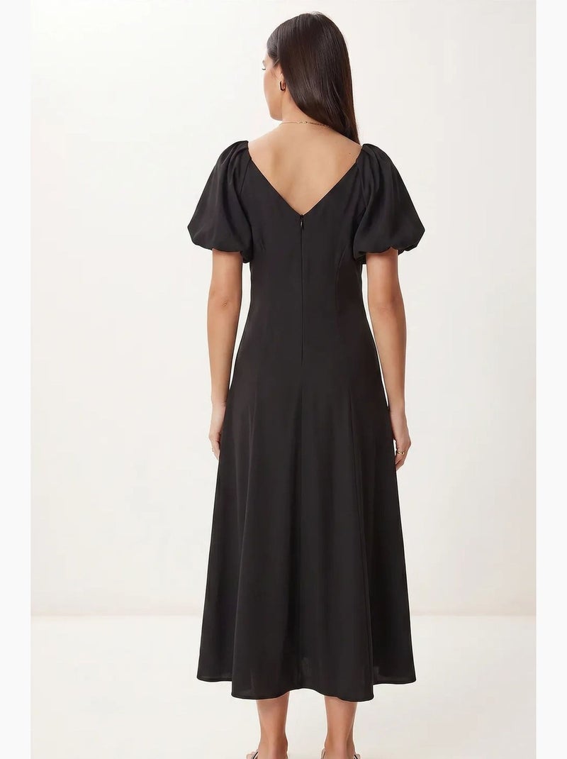 Vestido midi de mujer de línea a con escote en v istanbul Negro - Kiabi