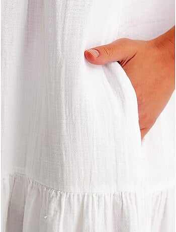Vestido midi de muselina con cuello en v, sin mangas y bolsillos de mixray