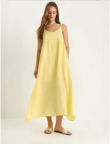 Vestido midi de muselina texturizada con bolsillo lucci
