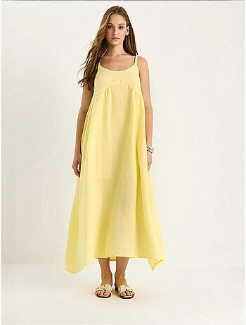 Vestido midi de muselina texturizada con bolsillo lucci