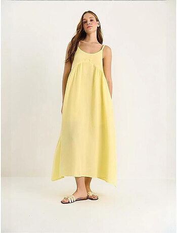 Vestido midi de muselina texturizada con bolsillo lucci
