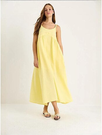 Vestido midi de muselina texturizada con bolsillo lucci