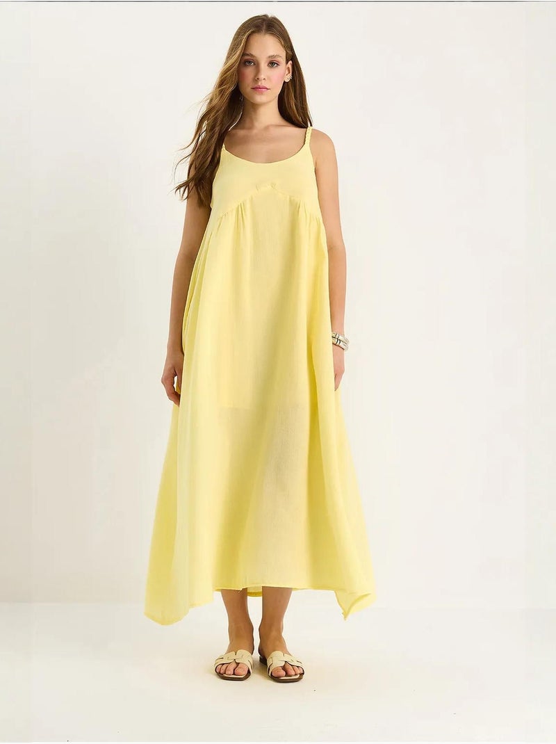 Vestido midi de muselina texturizada con bolsillo lucci Amarillo limón - Kiabi