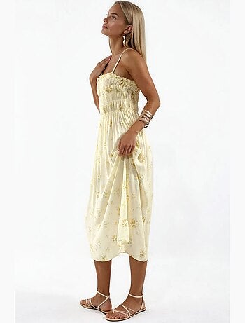 Vestido midi de popelina de algodón floral busem